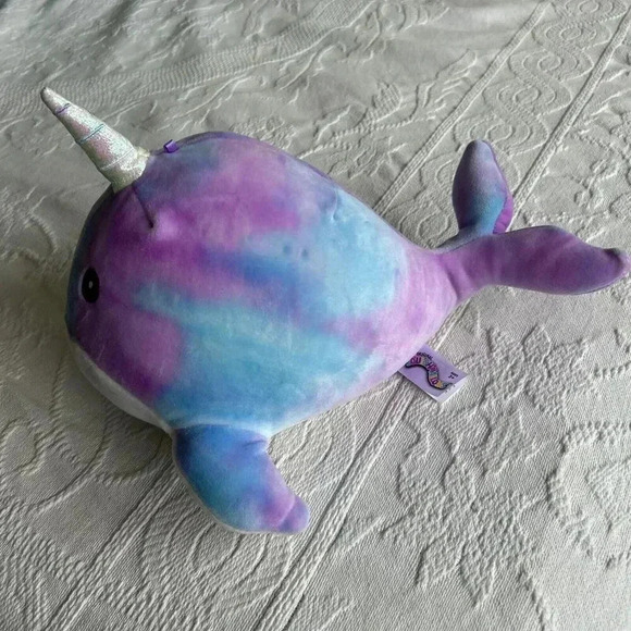 Squishmallows Hallie The Narwhal Galaxy Tie Dye 8” Kellytoy Purple Blue - Picture 2 of 9